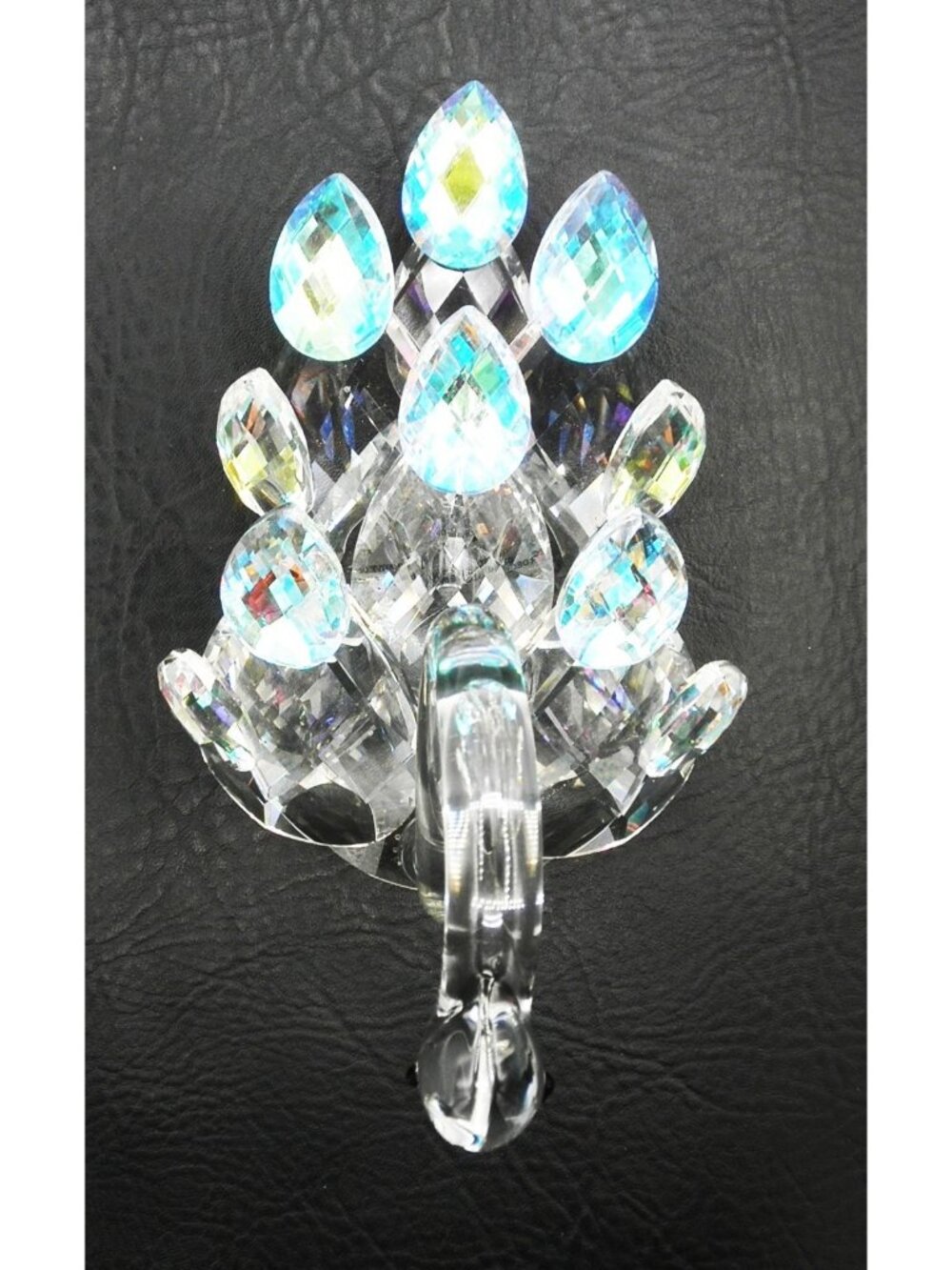 Art Glass Swan Figurine Bedazzled with Large Dichroic Faceted Crystals Stunning! - Picture 5 of 11